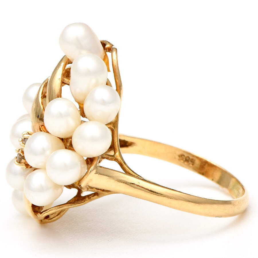 14KY Cultured Pearl & Diamond Accent Cluster Ring-3
