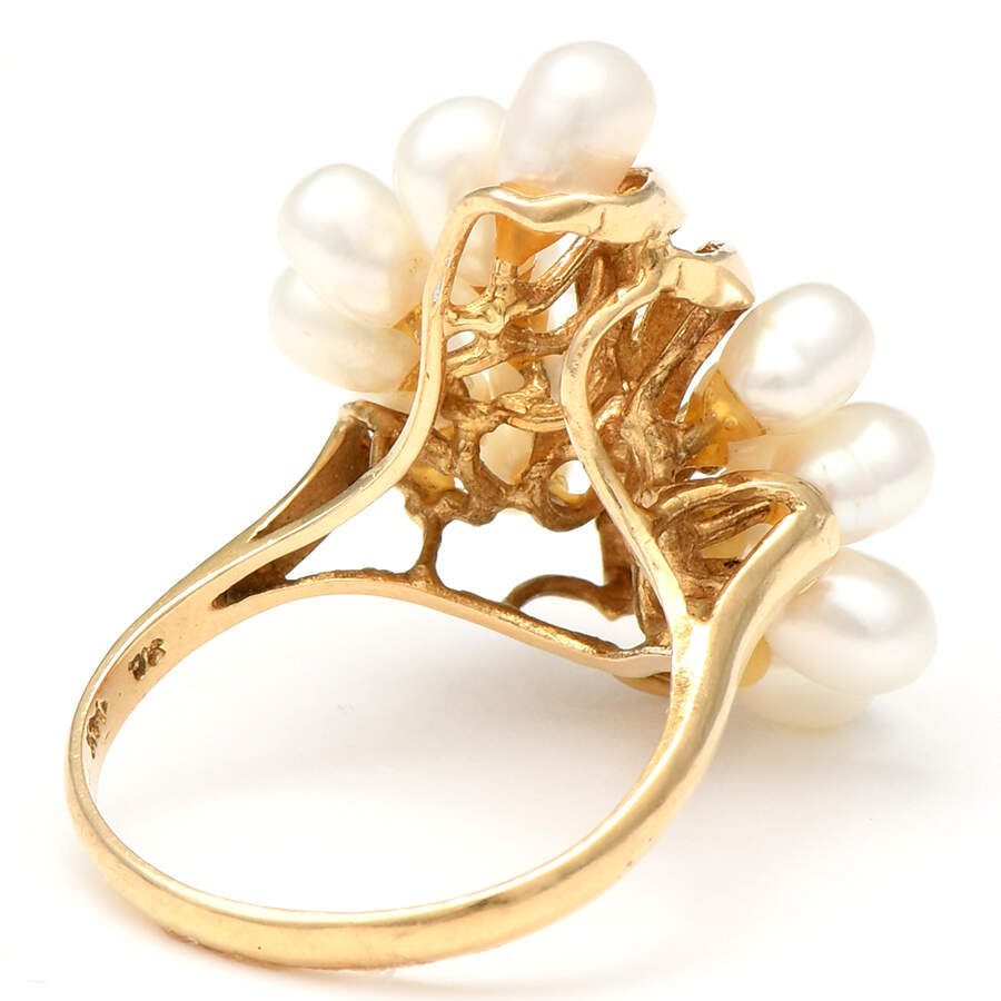 14KY Cultured Pearl & Diamond Accent Cluster Ring-2
