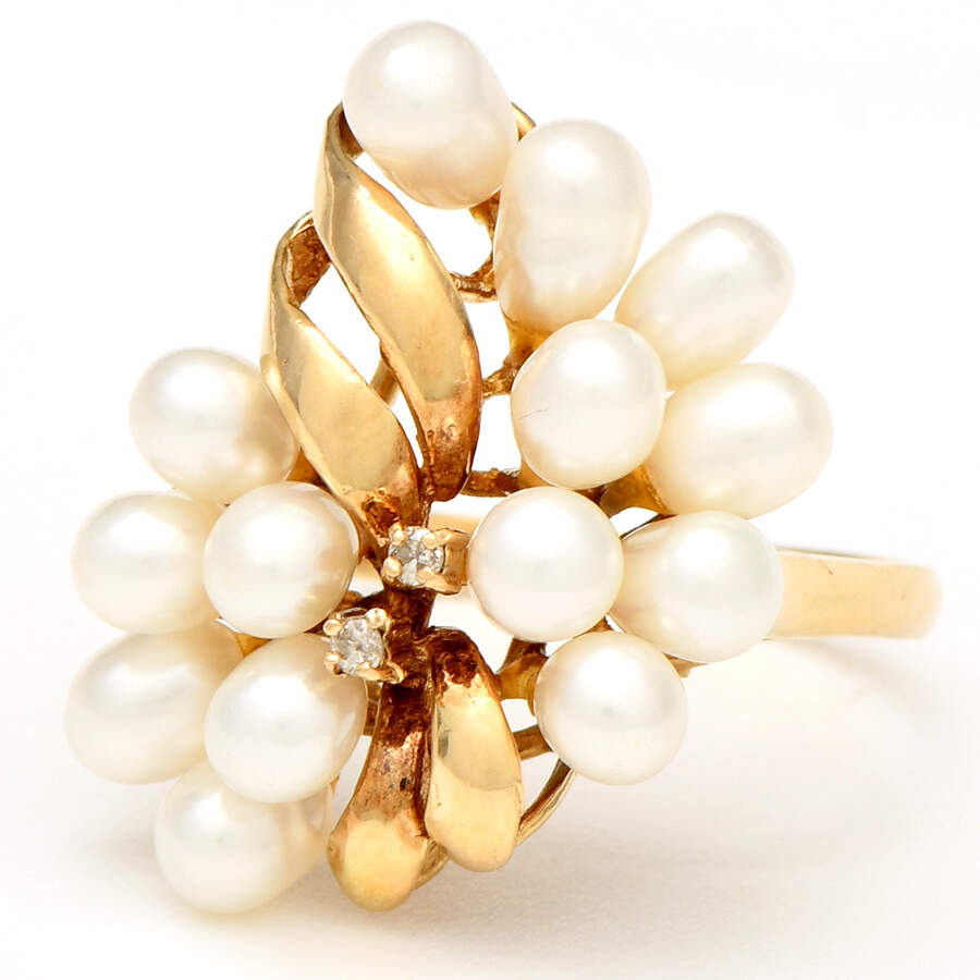 14KY Cultured Pearl & Diamond Accent Cluster Ring-1