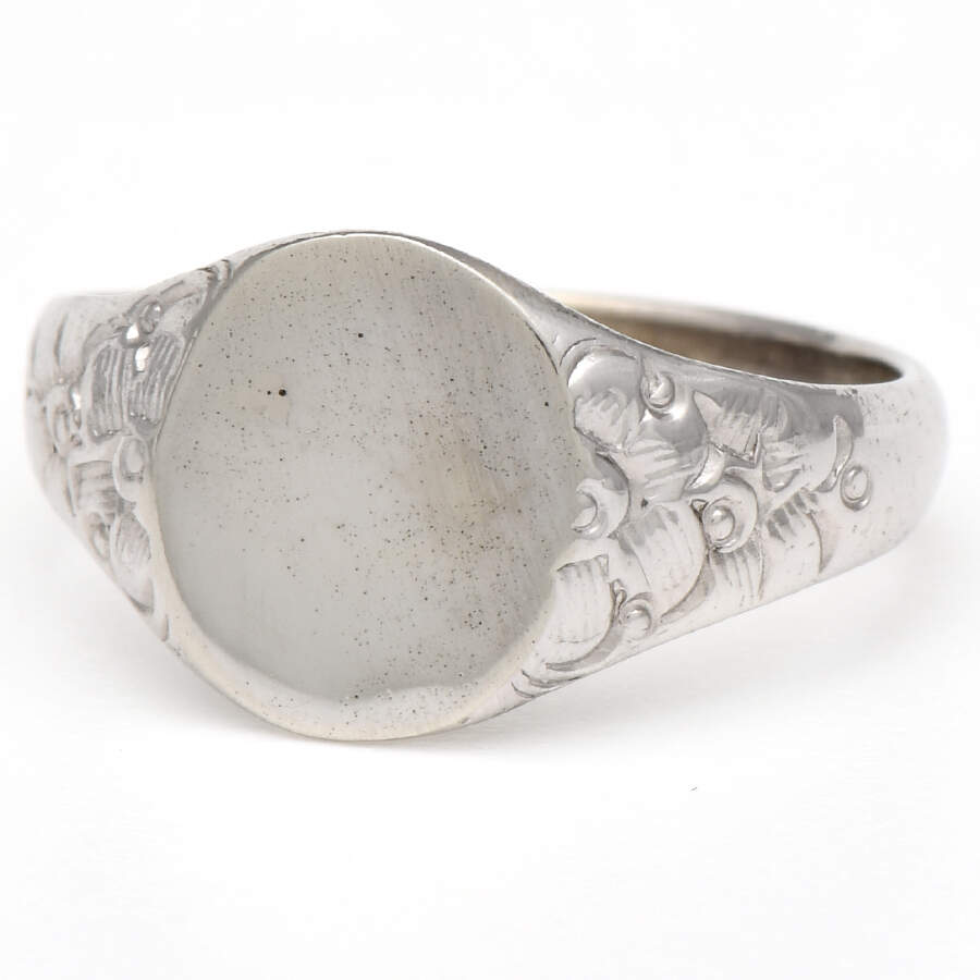 14KW Art Deco Foliate Signet Band Ring-1