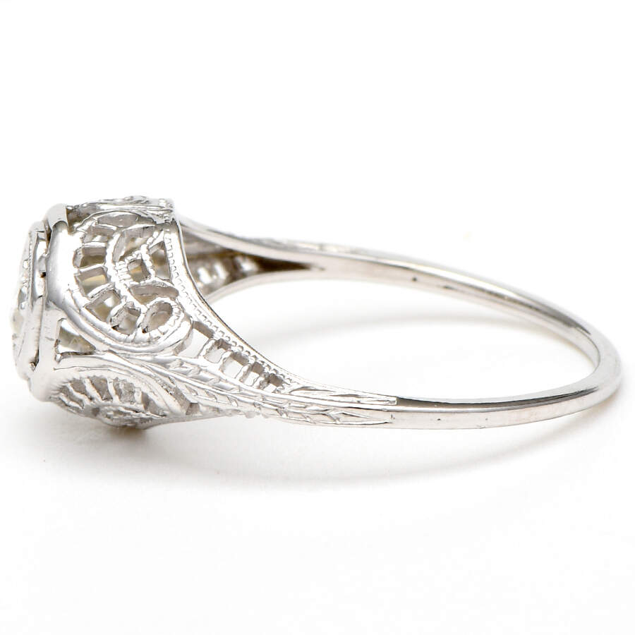 18KW Art Deco Diamond(0.06) Solitaire Ring-3