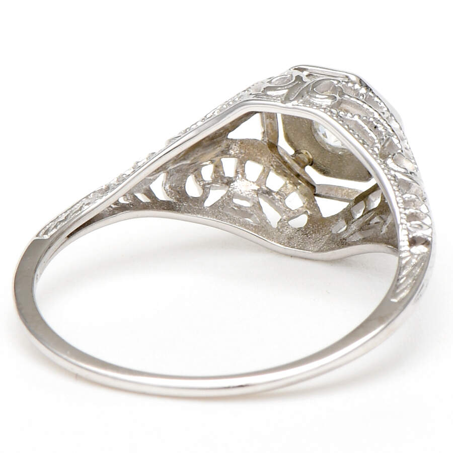 18KW Art Deco Diamond(0.06) Solitaire Ring-2