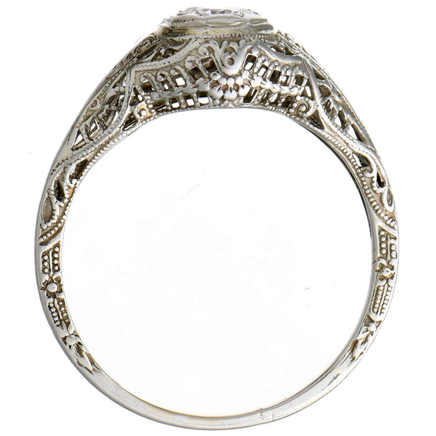 18KW Art Deco Diamond(0.24) Solitaire Ring-4