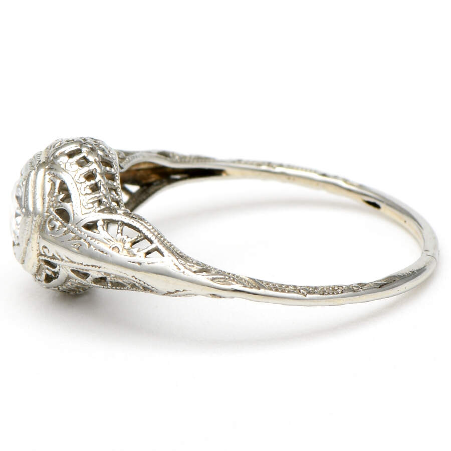18KW Art Deco Diamond(0.24) Solitaire Ring-3