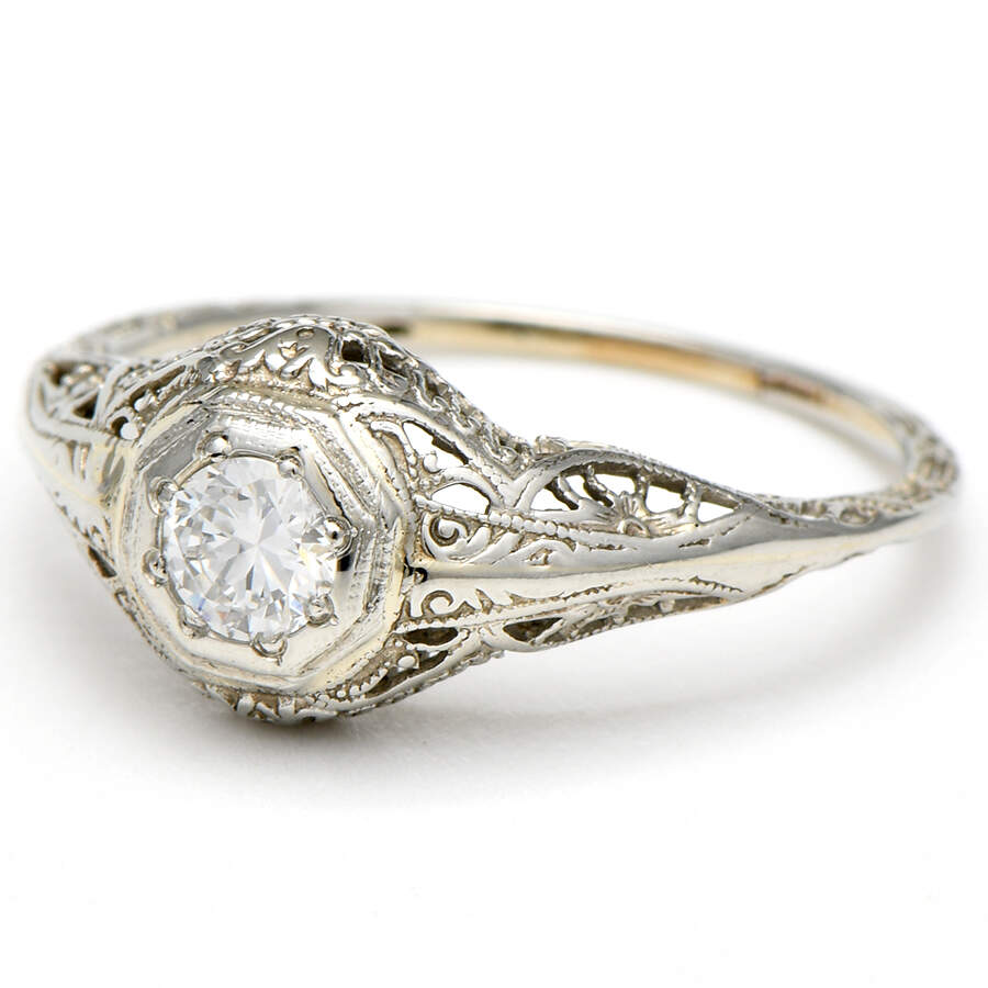 18KW Art Deco Diamond(0.24) Solitaire Ring-1