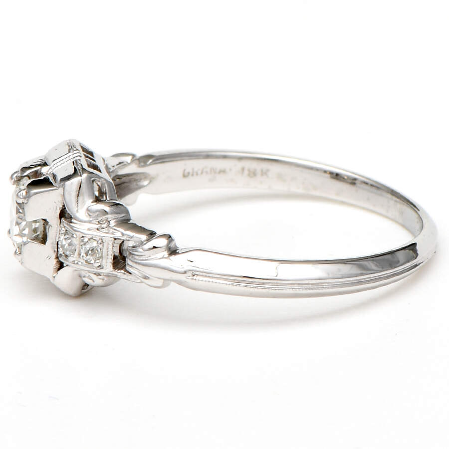 18KW Art Deco Diamond(0.29) Engagement Ring-3
