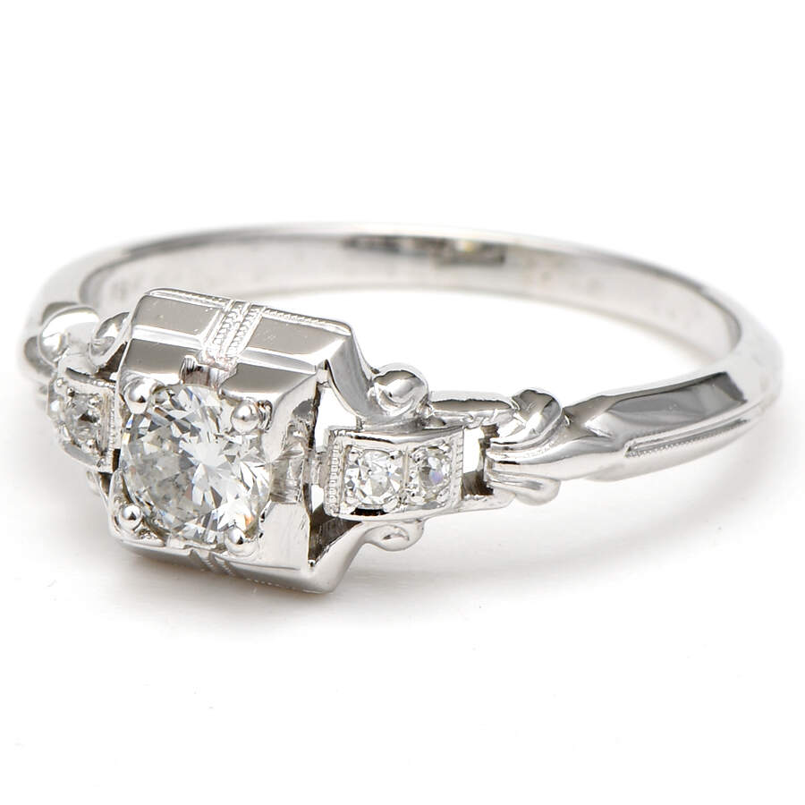 18KW Art Deco Diamond(0.29) Engagement Ring-1