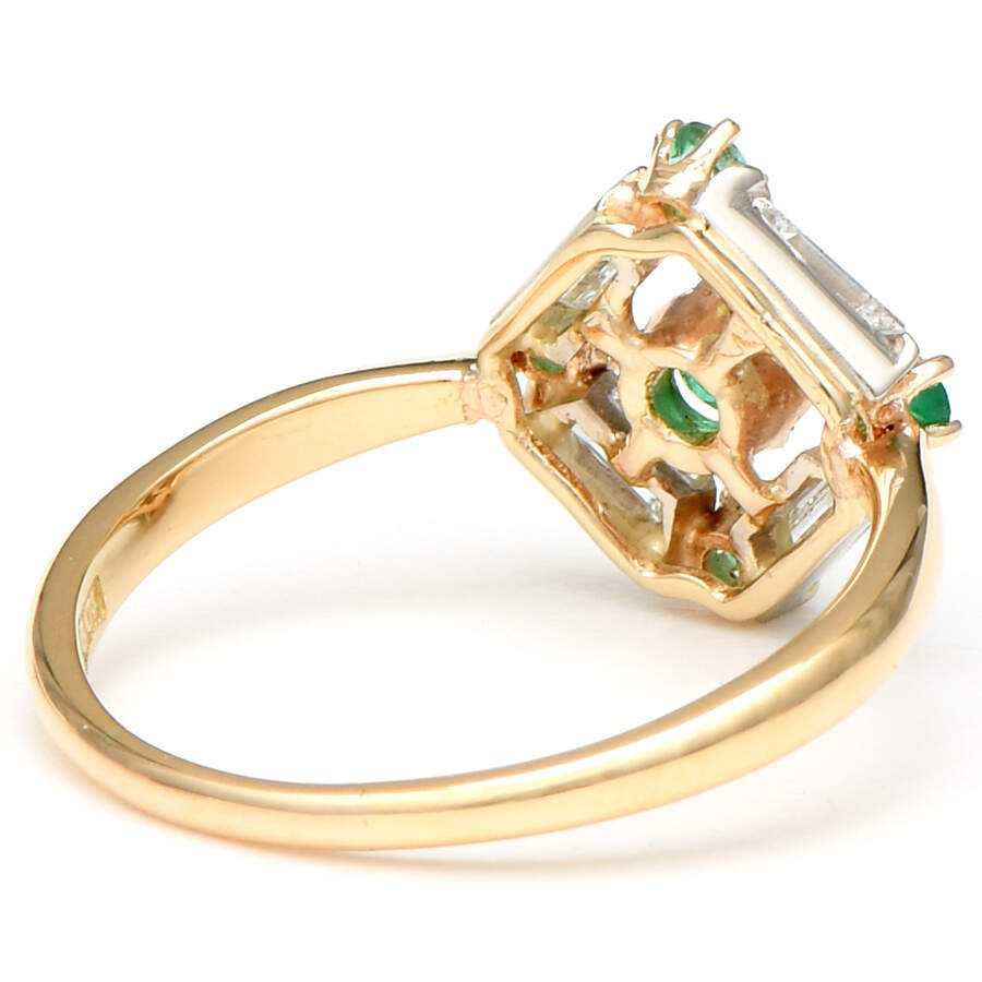 18KY Emerald(0.27) & Diamond(0.28) Geometric Ring-2