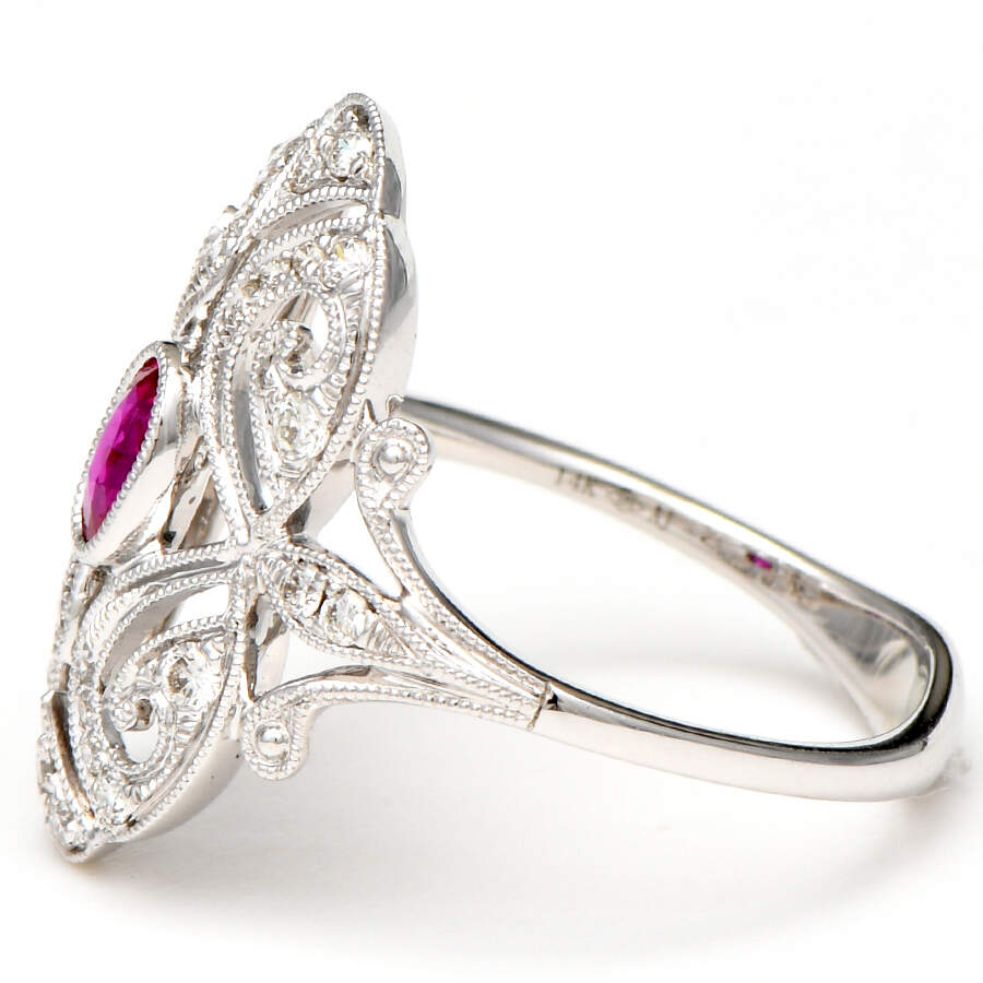 14KW Ruby(0.28) & Diamond(0.19) Filgree Ring-3