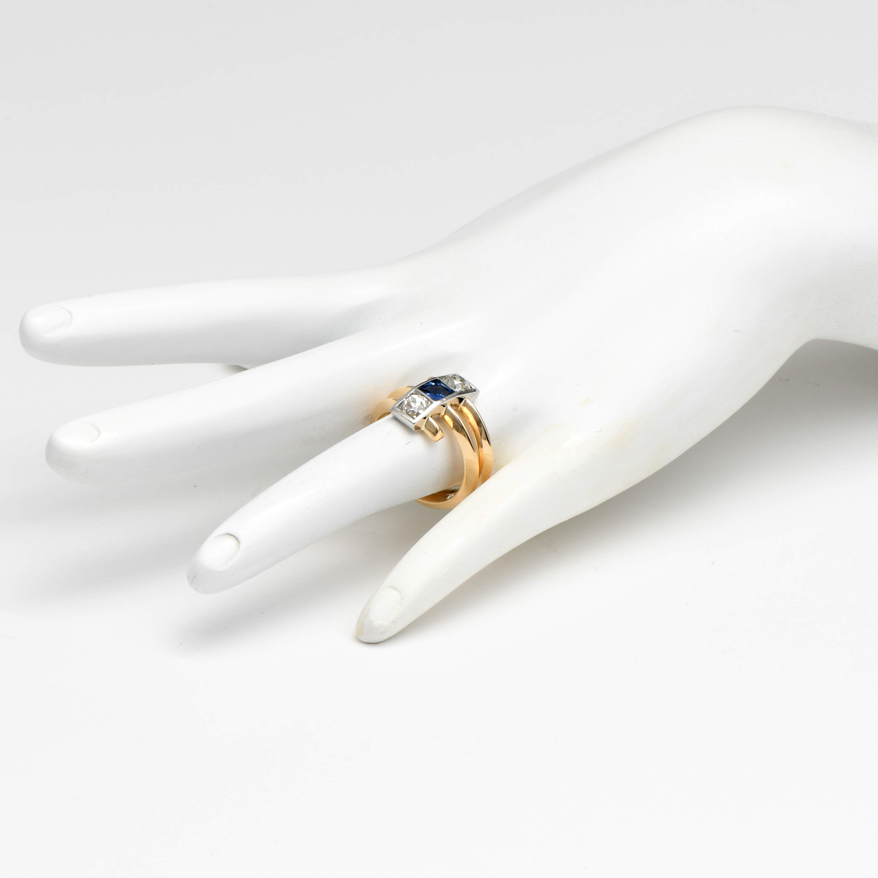 14KY Platinum Vintage Diamond(1.37) & Sapphire(0.64) Triple Wrap Ring-5