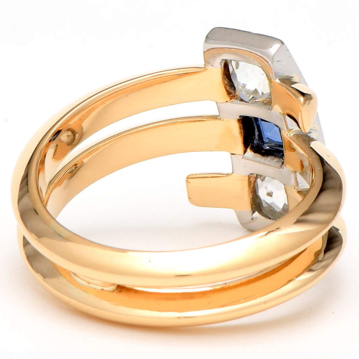 14KY Platinum Vintage Diamond(1.37) & Sapphire(0.64) Triple Wrap Ring-2