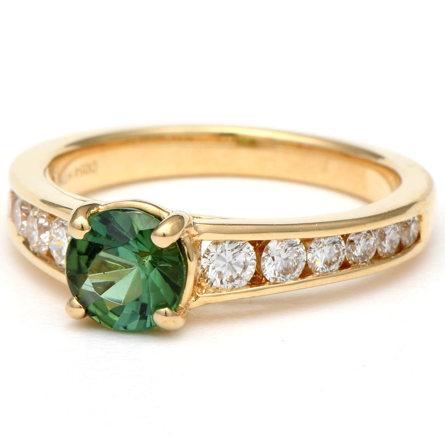 14KY Green Tourmaline (0.84) & Diamond (0.54) Channel  Ring-1