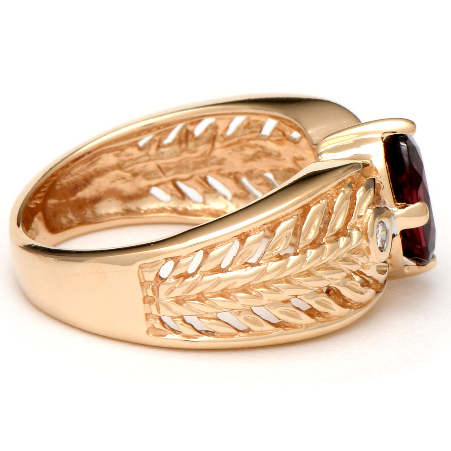 14KY Rhodolite Garnet(1.40) & Diamond(0.02) Accent Ring-4