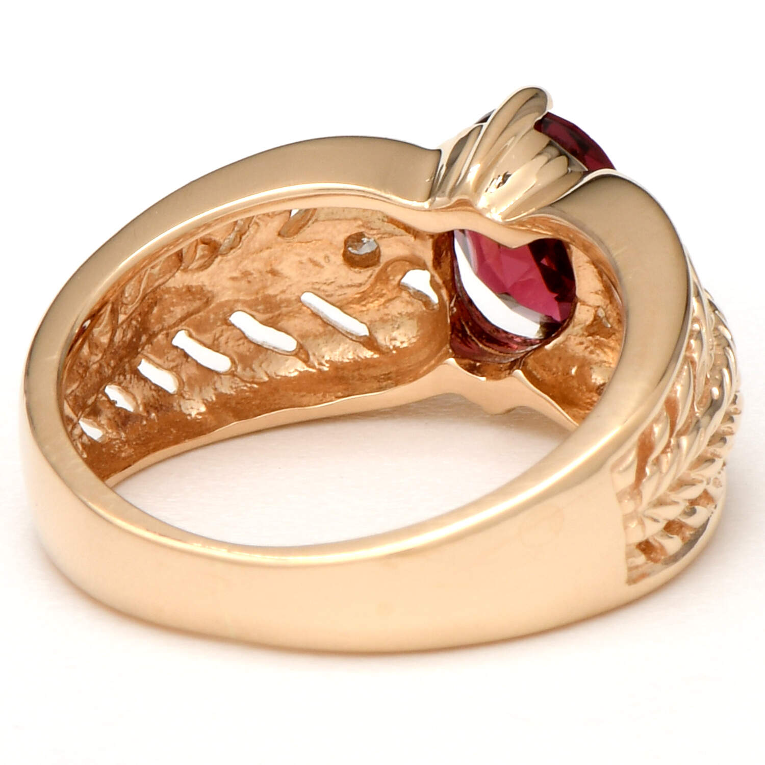 14KY Rhodolite Garnet(1.40) & Diamond(0.02) Accent Ring-2