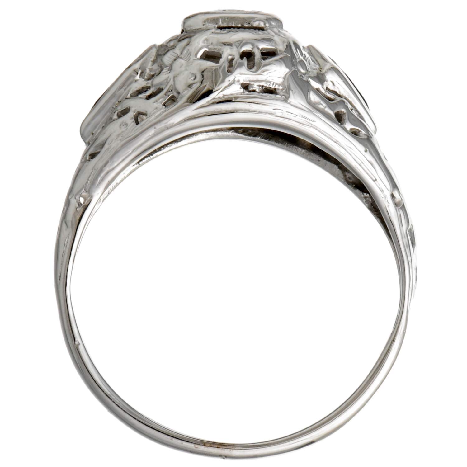 14KW Art Deco Diamond(0.16) & Synthetic Sapphire Ring-5