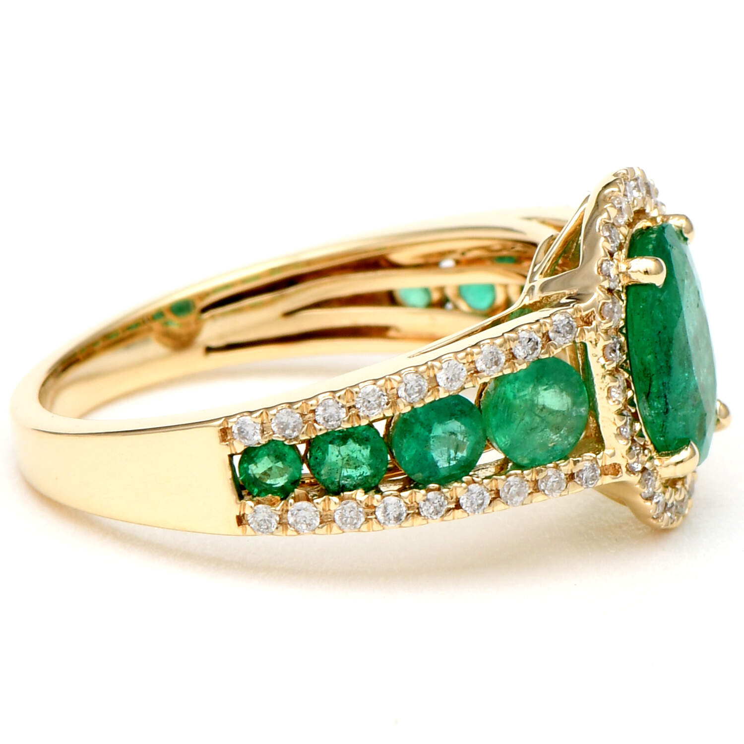 14KY Emerald(1.51) & Diamond(0.15) Band Ring-4