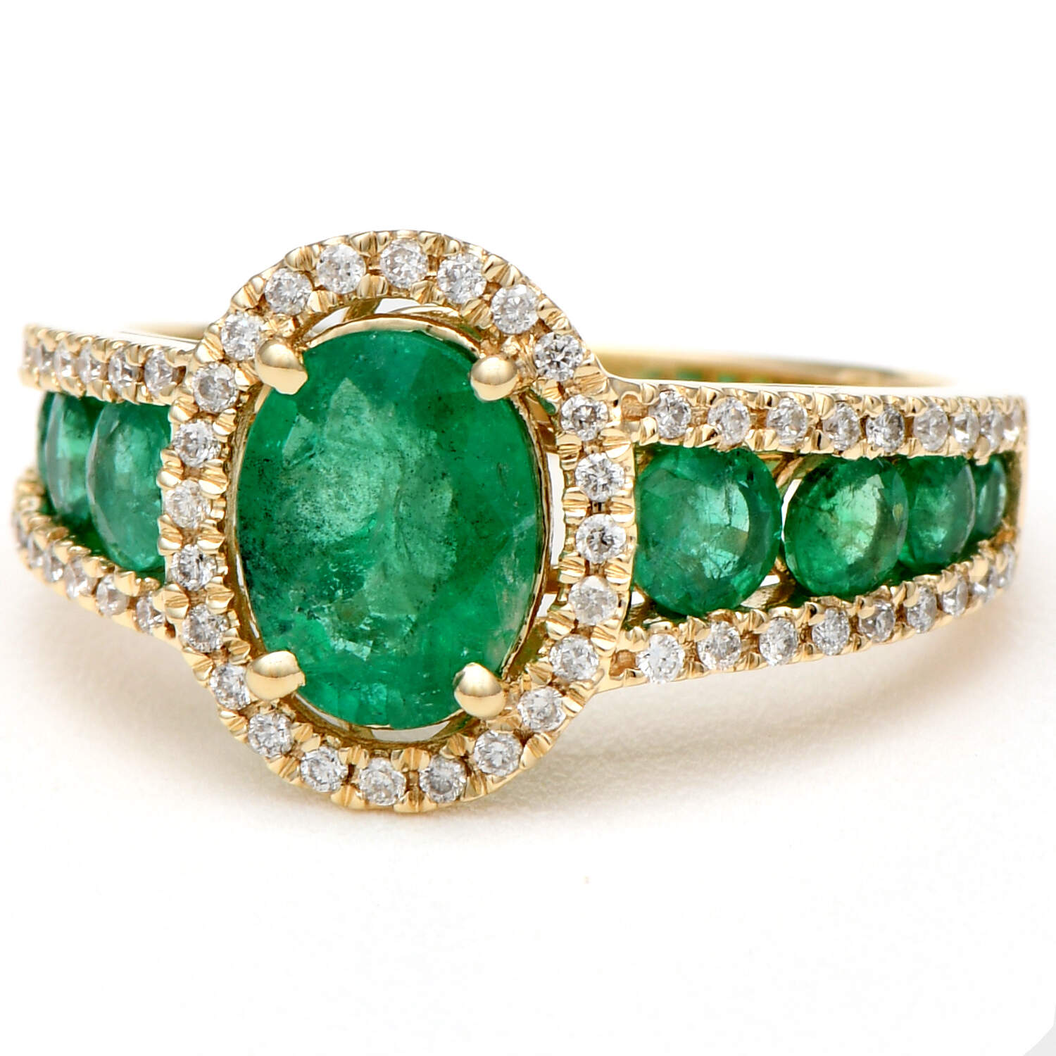 14KY Emerald(1.51) & Diamond(0.15) Band Ring-1
