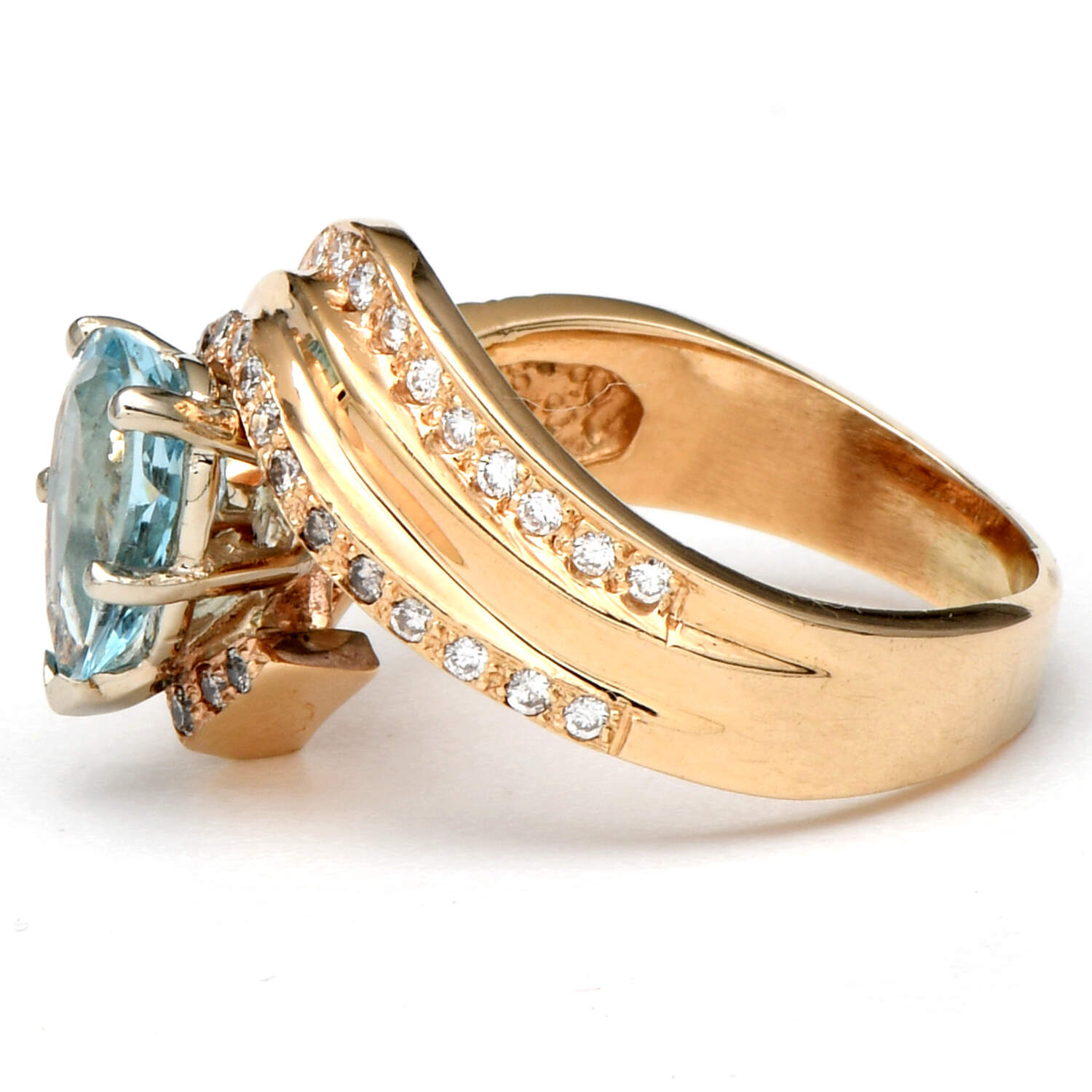 14KY Aquamarine(2.60) & Diamond(0.45) Statement Ring-3