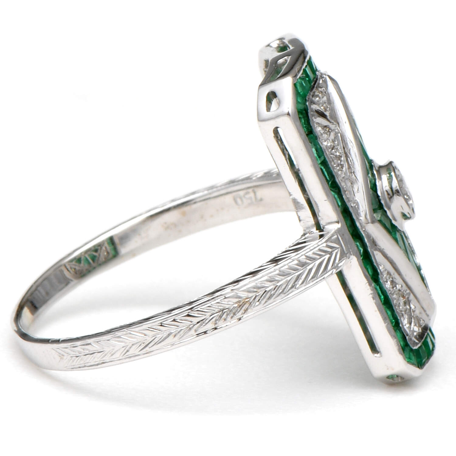 18KW Art Deco Emerald(1.38) & Diamond(0.18) Shield Ring-4