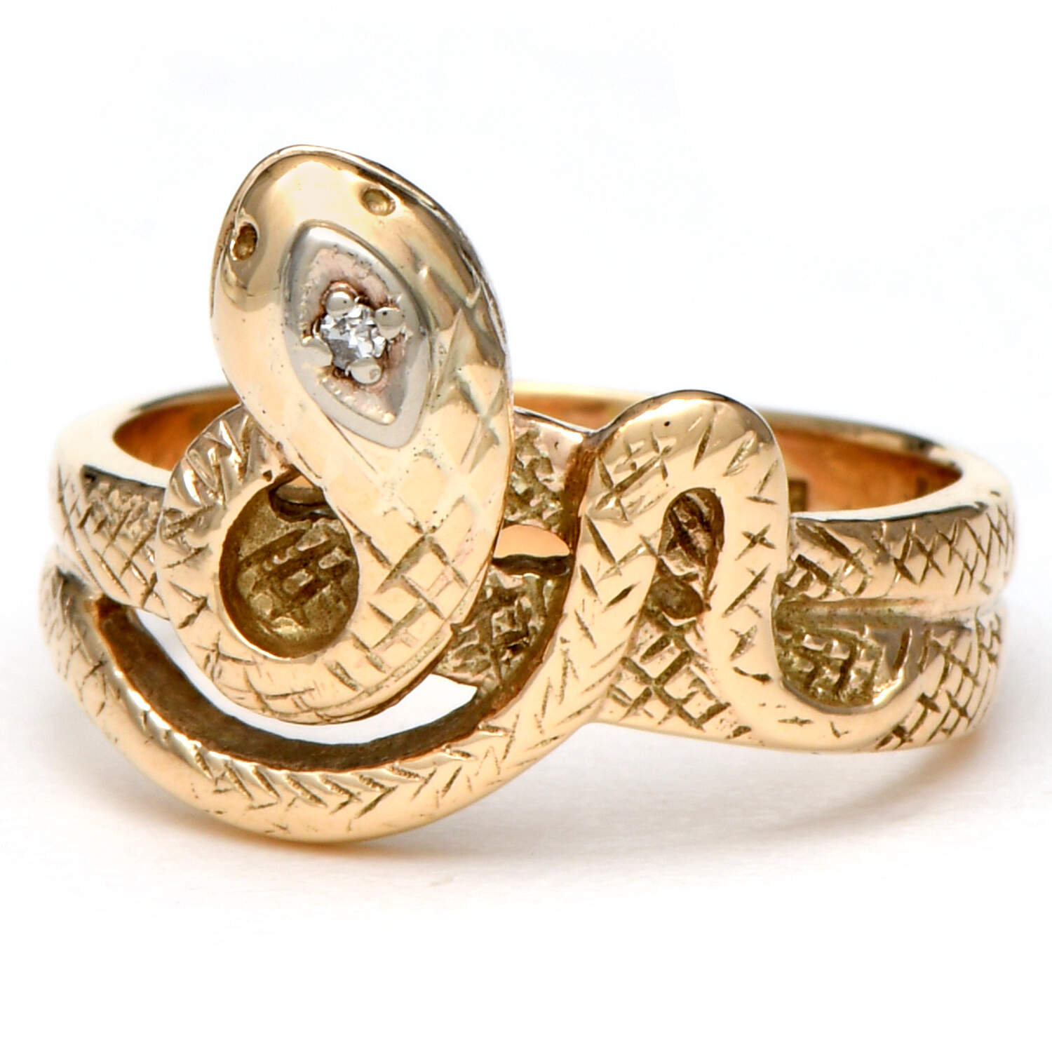 14KY Vintage Diamond Accent Snake Ring-1