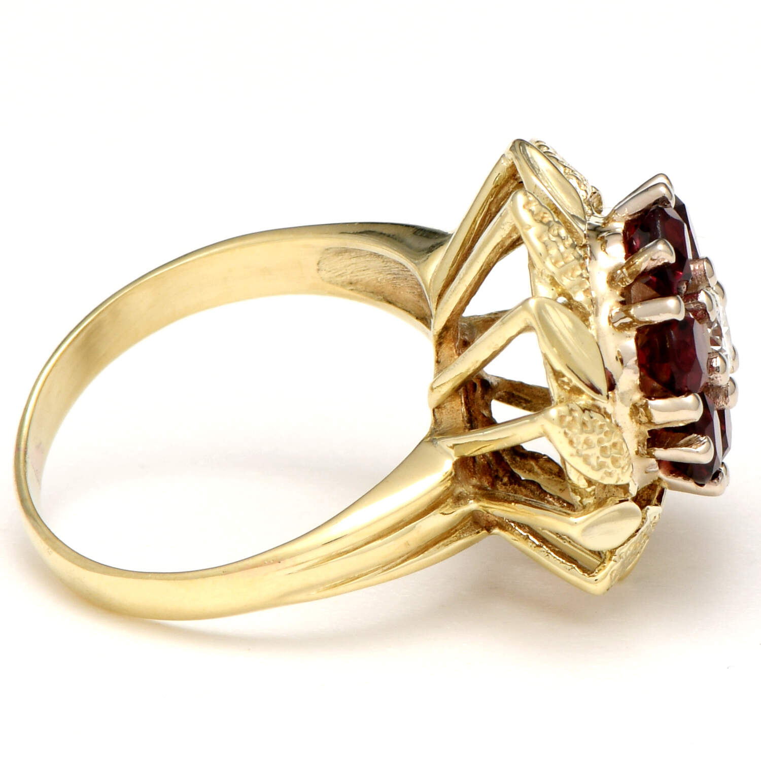 14KY Vintage Garnet (1.25) & Diamond (0.18) Floral Ring-4