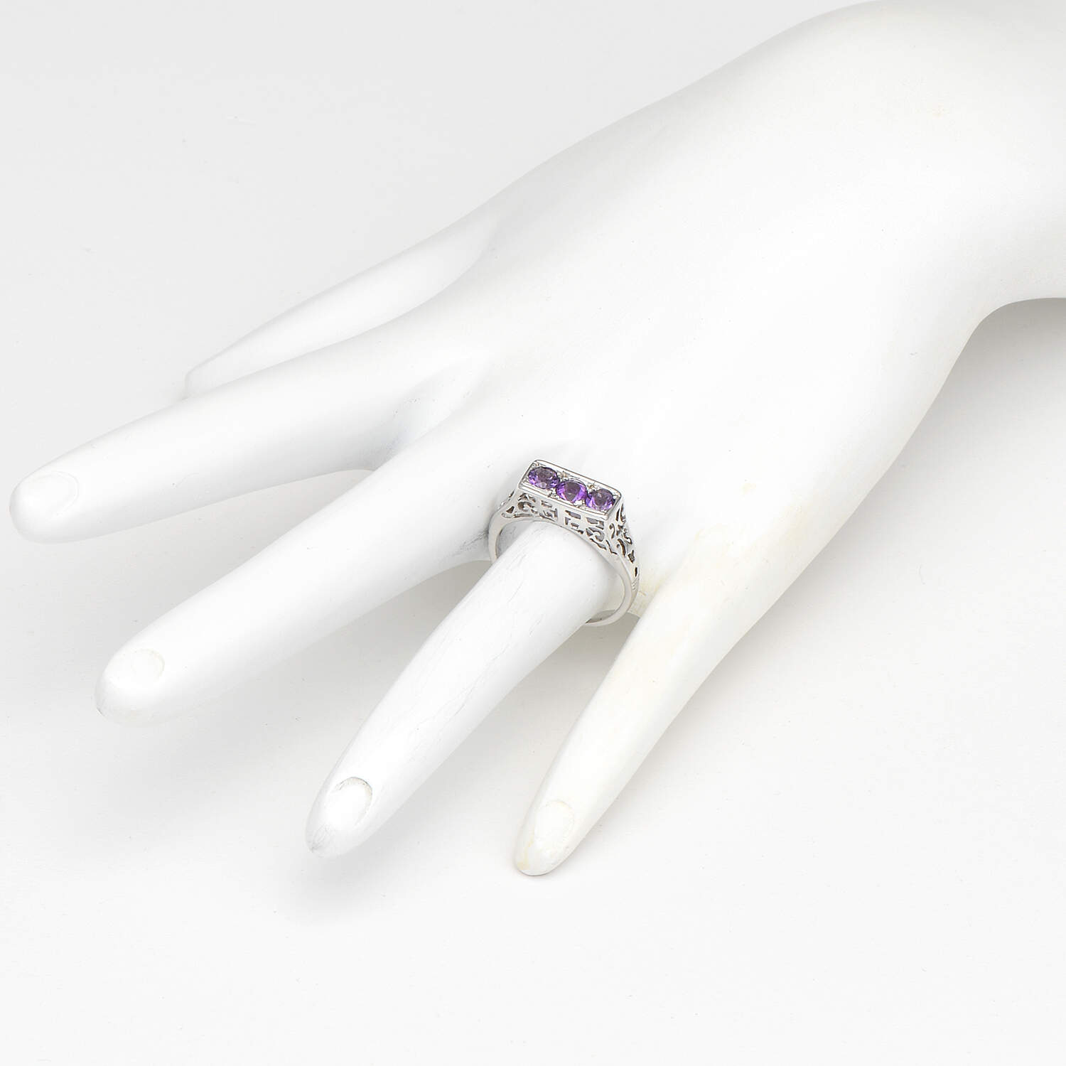 12KW Art Deco Amethyst(0.58) Band Ring-6