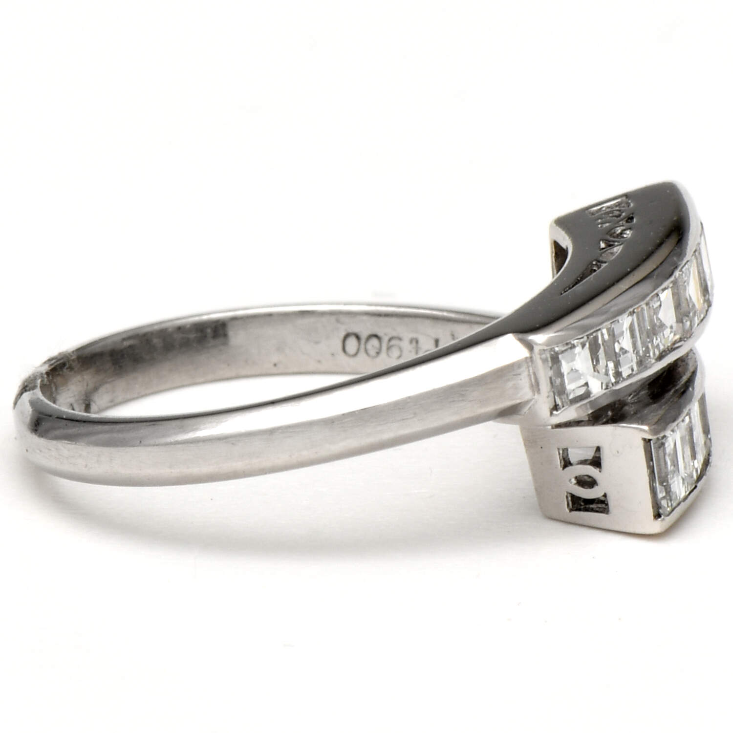 Platinum Ascher Cut Diamond(1.77) Bypass Ring-4