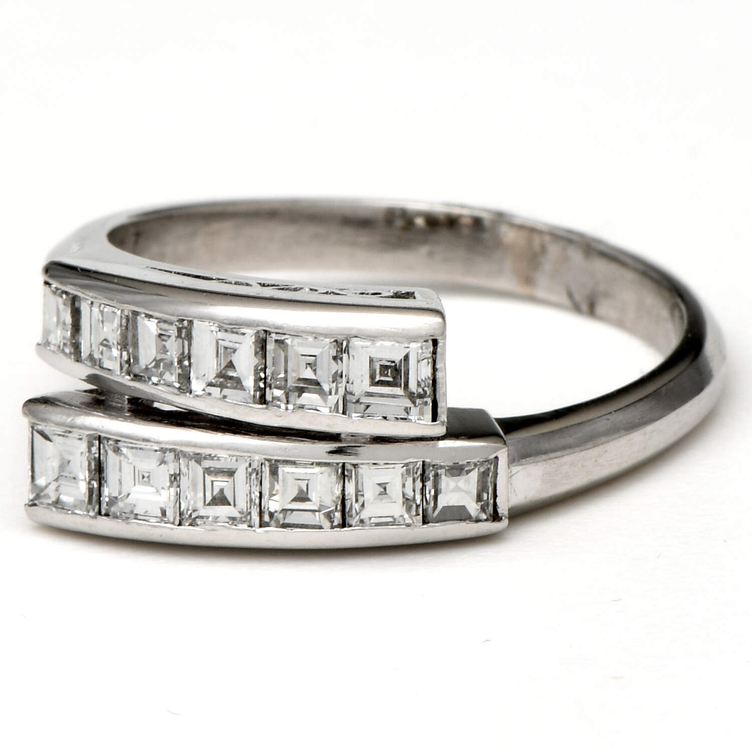 Platinum Ascher Cut Diamond(1.77) Bypass Ring-1