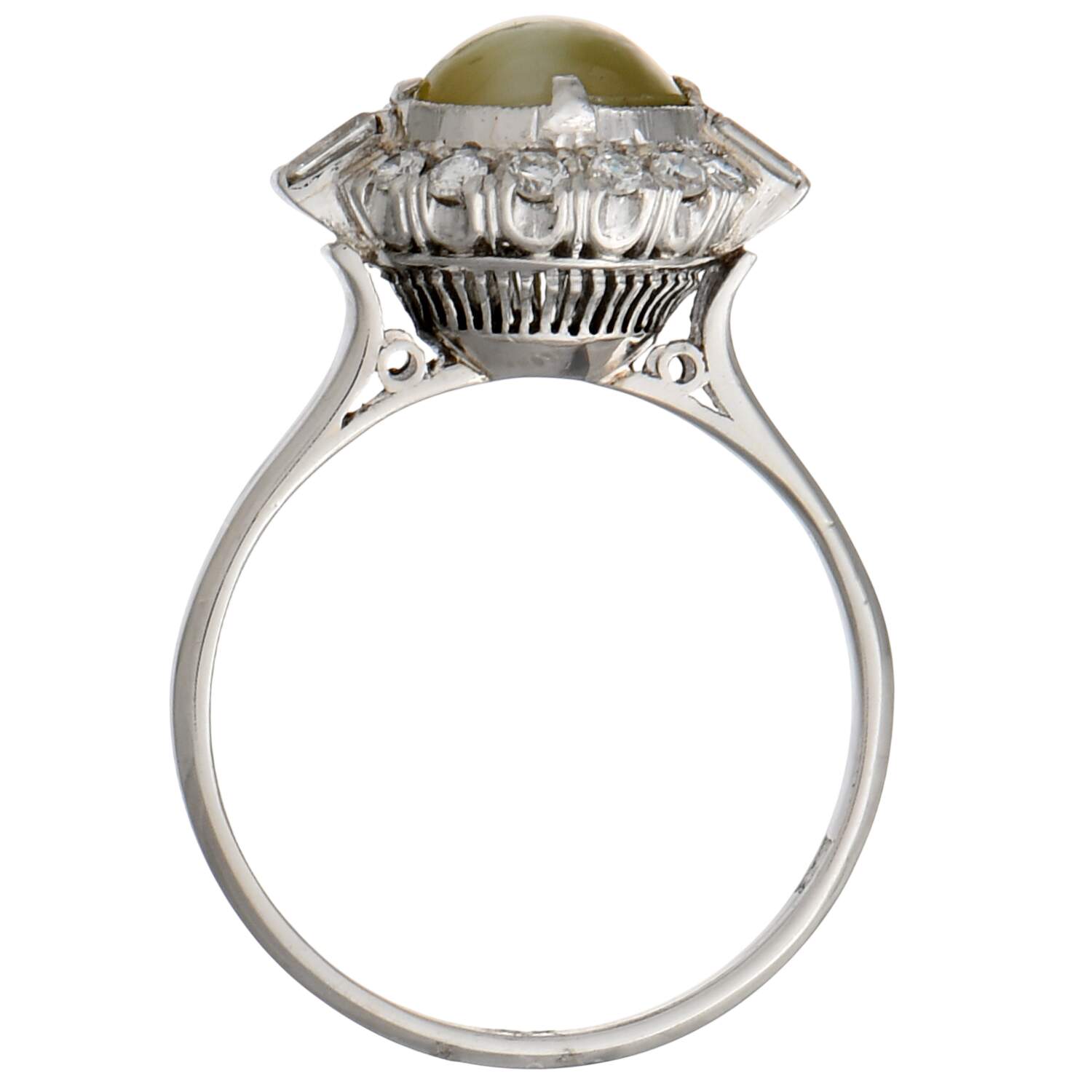 Platinum Vintage Rare Chrysoberyl Cateye(1.55) & Diamond( 0.18) Ring-5
