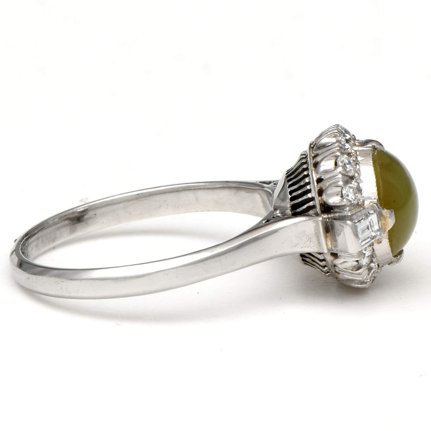 Platinum Vintage Rare Chrysoberyl Cateye(1.55) & Diamond( 0.18) Ring-4