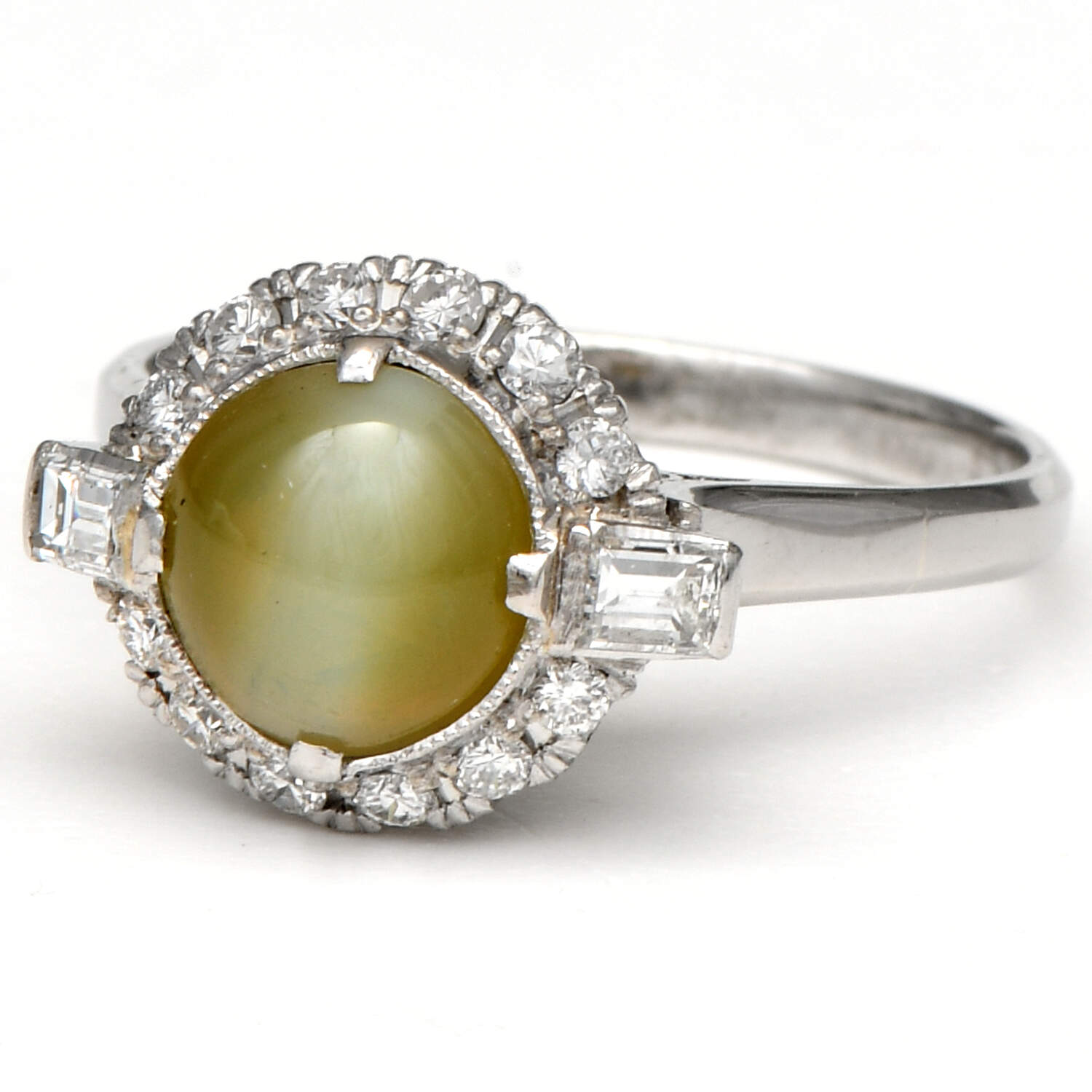 Platinum Vintage Rare Chrysoberyl Cateye(1.55) & Diamond( 0.18) Ring-1