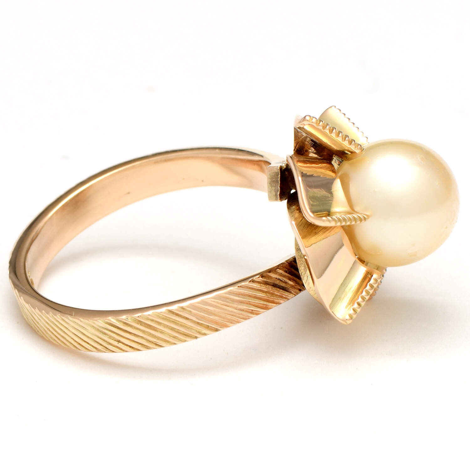14KY Mid Century Pearl (8.30 mm) Textured Ring-4