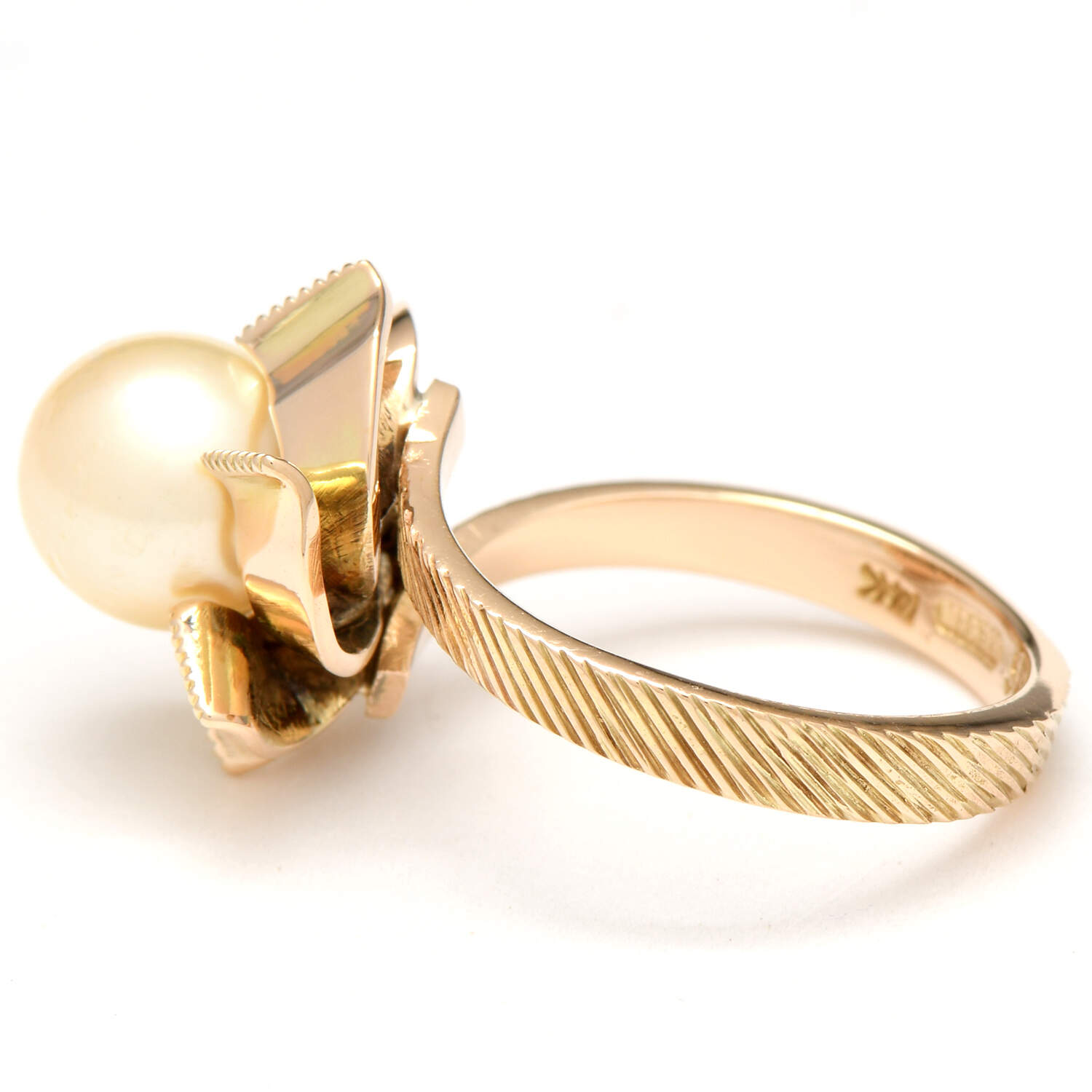 14KY Mid Century Pearl (8.30 mm) Textured Ring-3