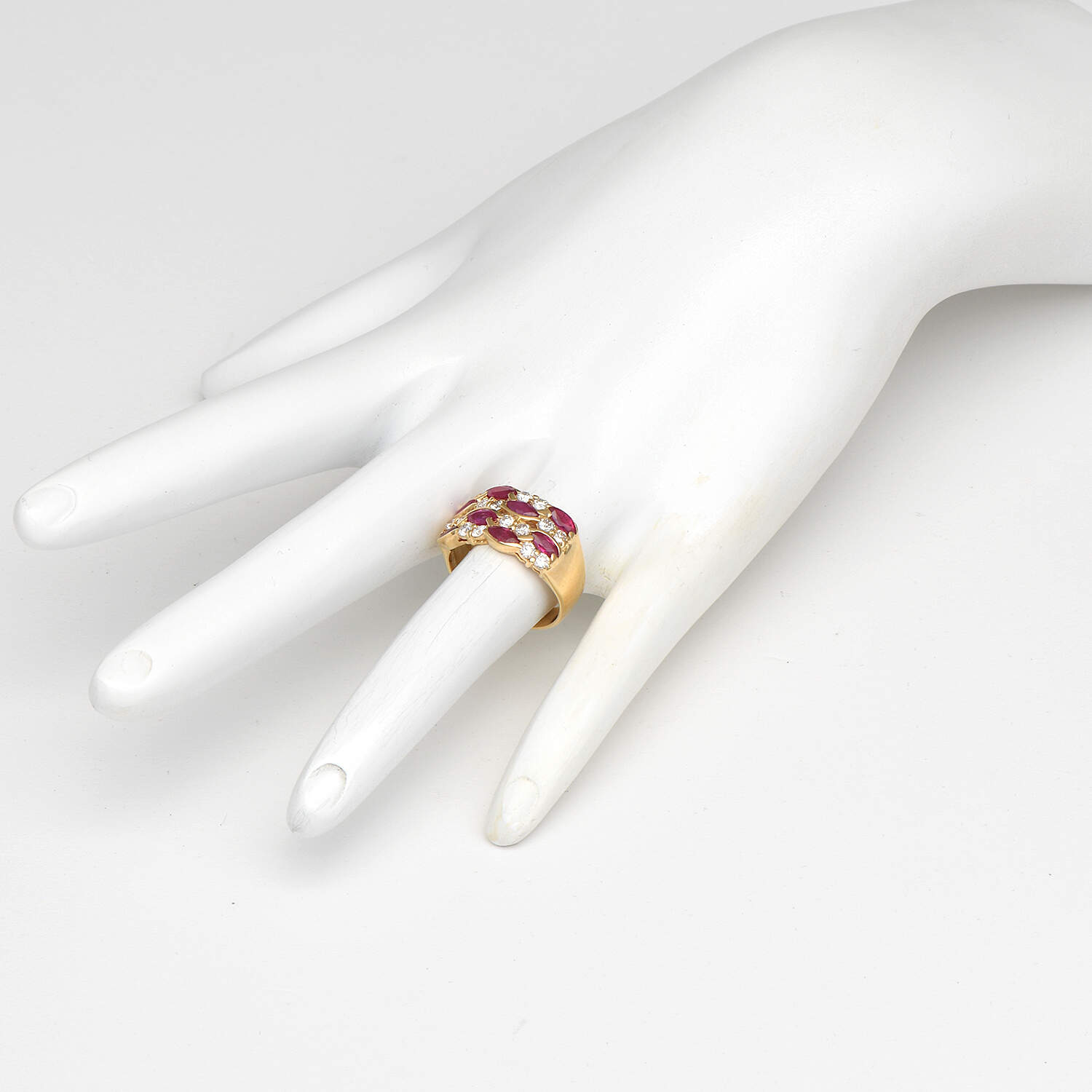 18KY Ruby(1.20) & Diamond(0.48) Wide Lattice Band Ring-6