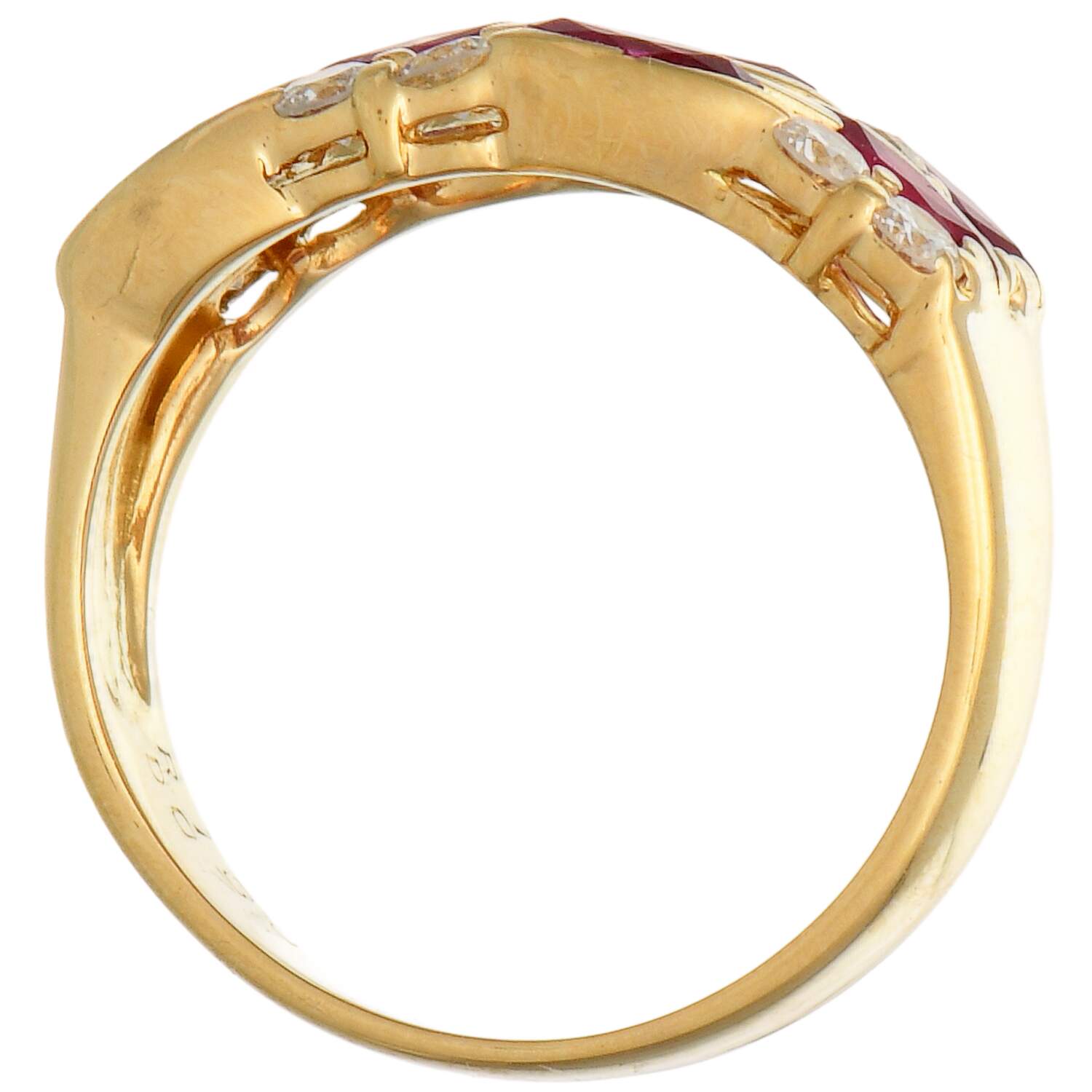 18KY Ruby(1.20) & Diamond(0.48) Wide Lattice Band Ring-5
