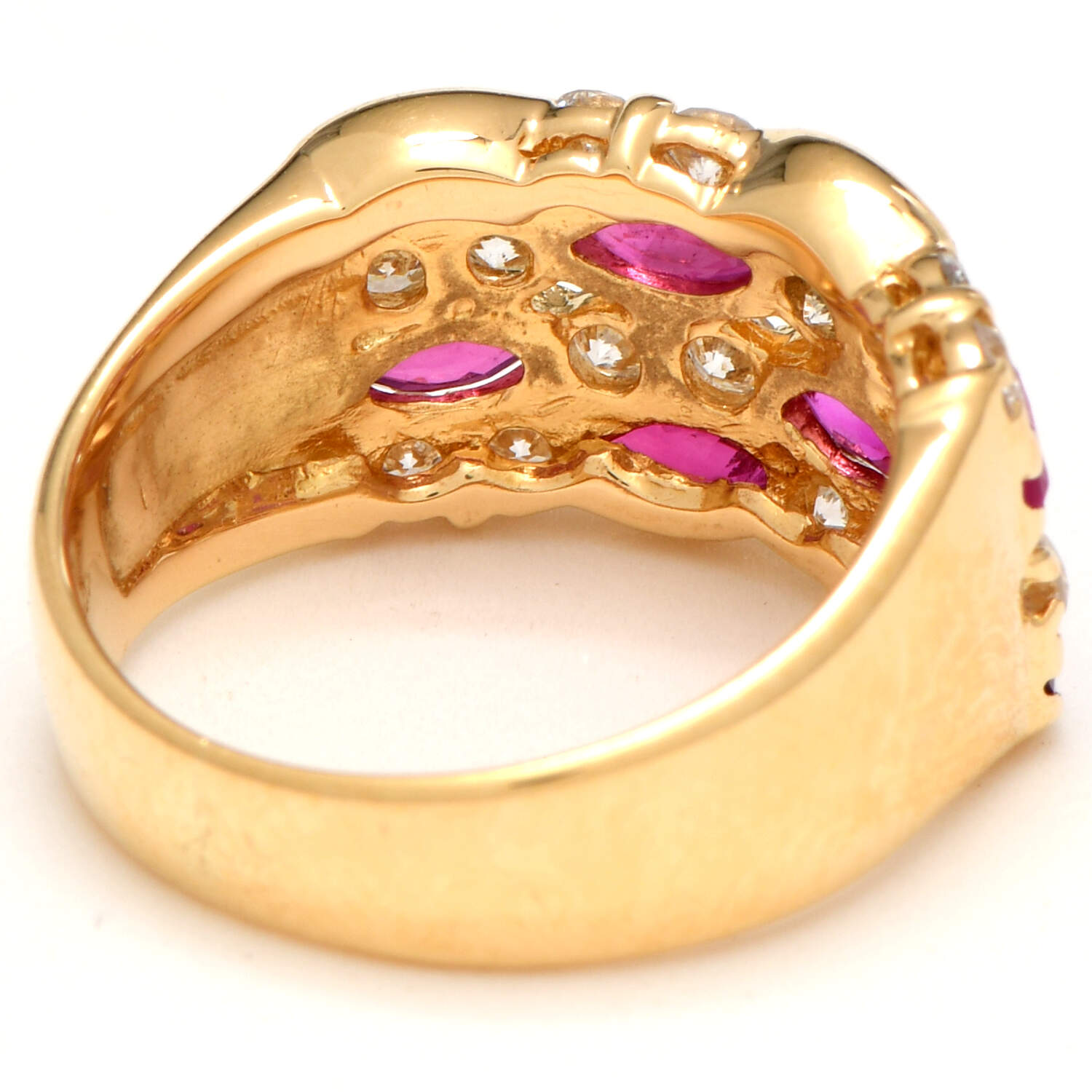 18KY Ruby(1.20) & Diamond(0.48) Wide Lattice Band Ring-2