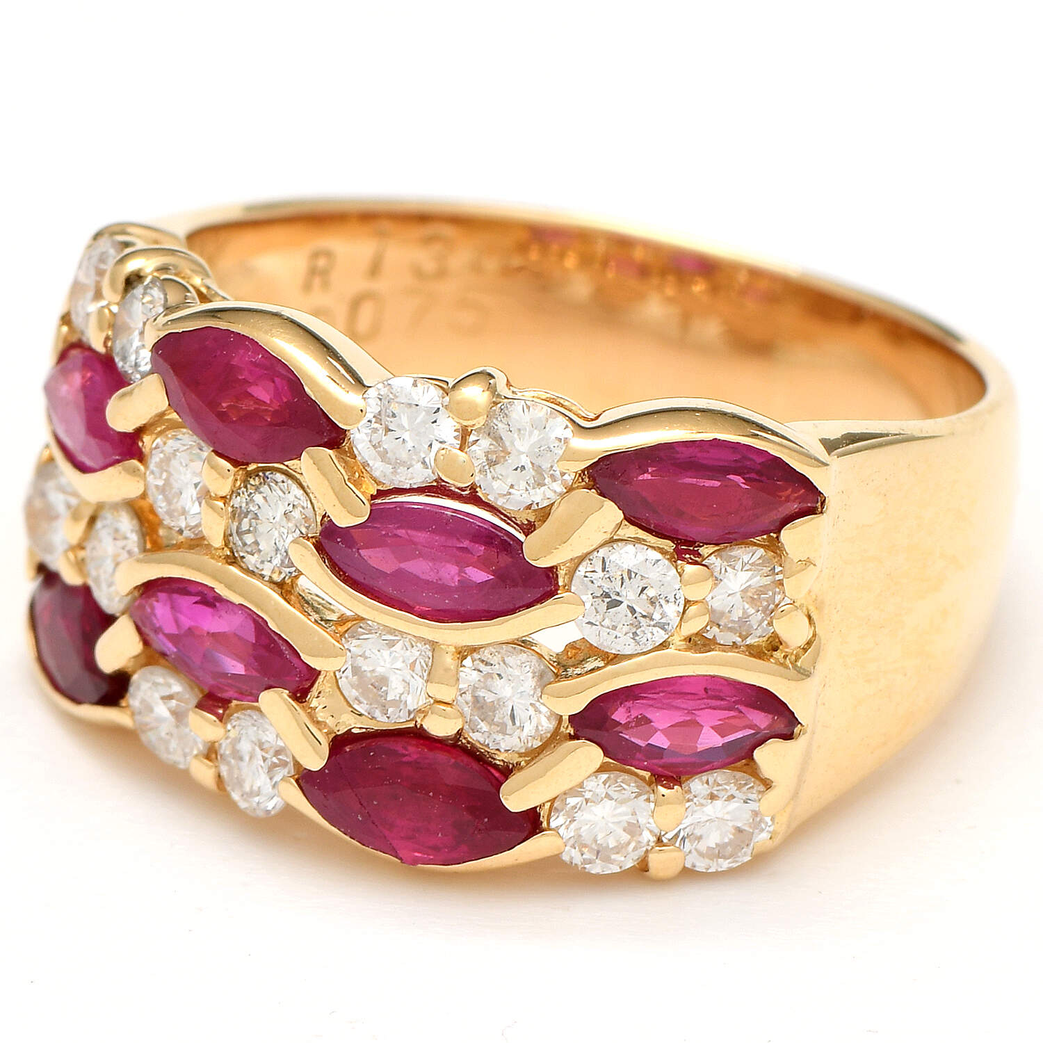 18KY Ruby(1.20) & Diamond(0.48) Wide Lattice Band Ring-1