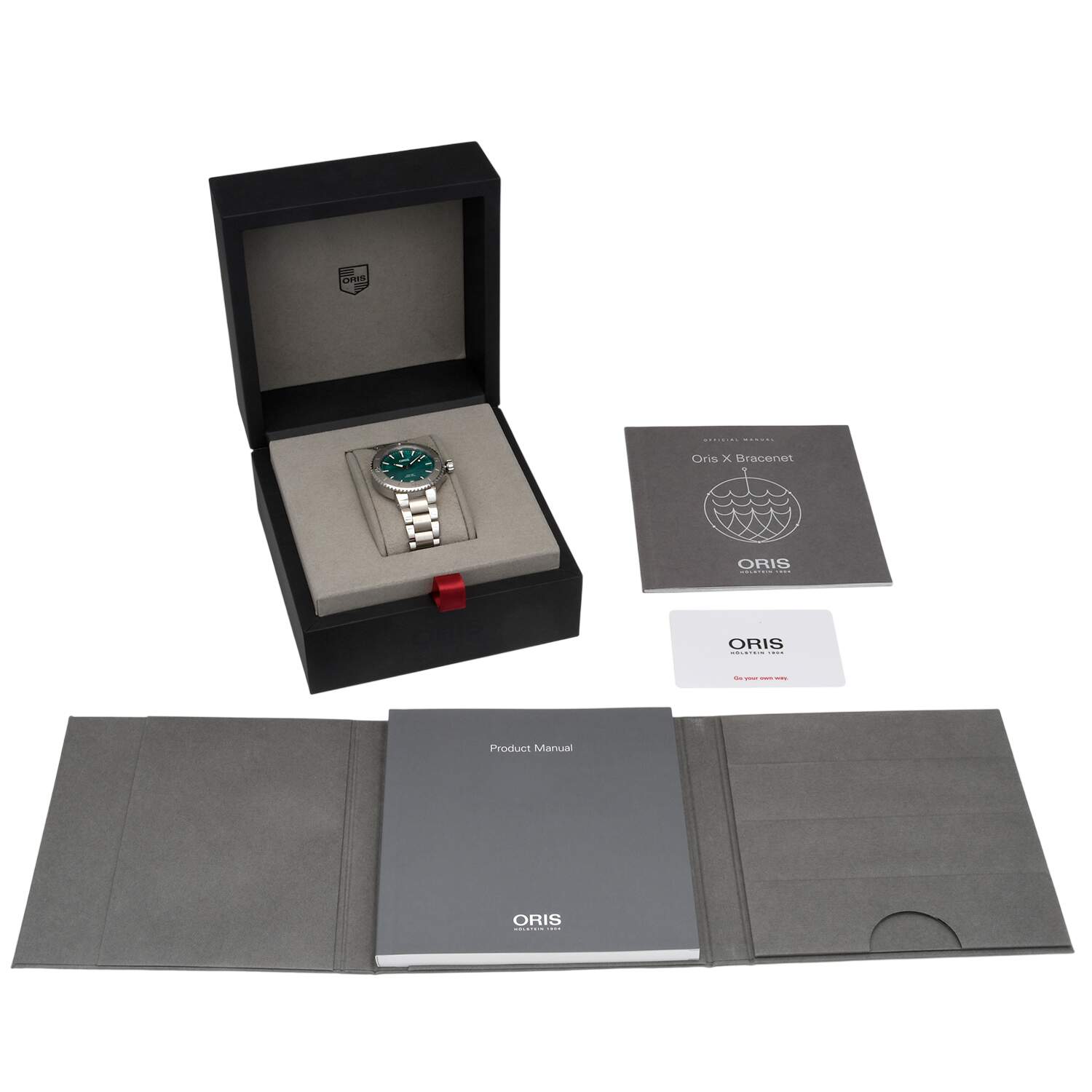 Oris X Bracenet 36.5mm with Green Dial and Box and Papers-11