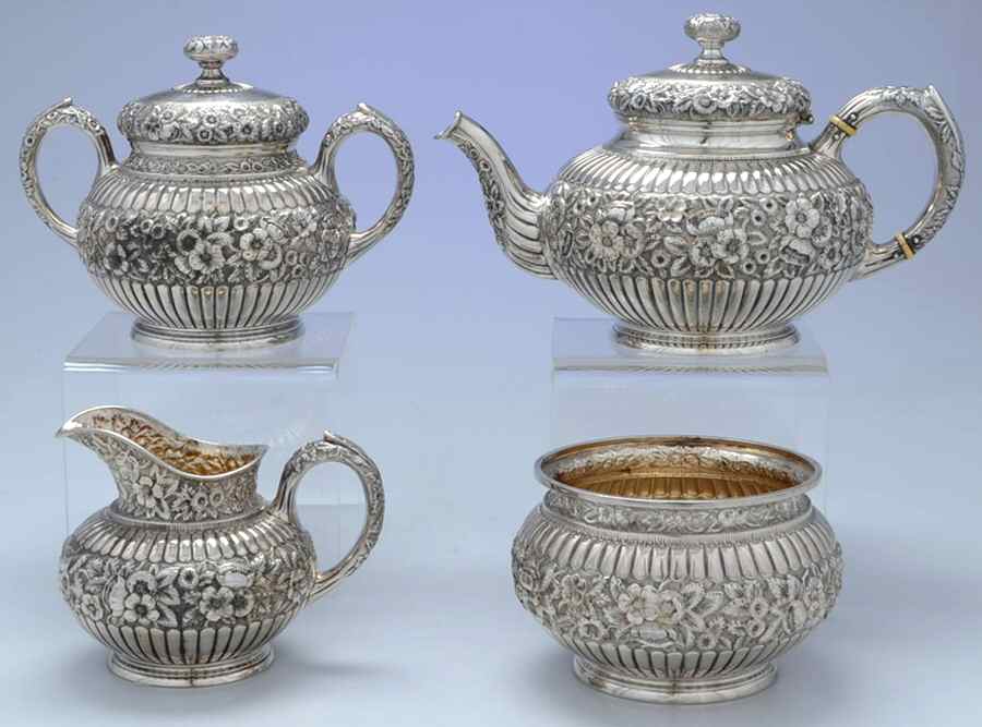 BTF15 (Sterling, Hollowware) 4 Piece Tea Set (STP1, SCR1, SSU1, SWB1) by Black Starr & Frost-1