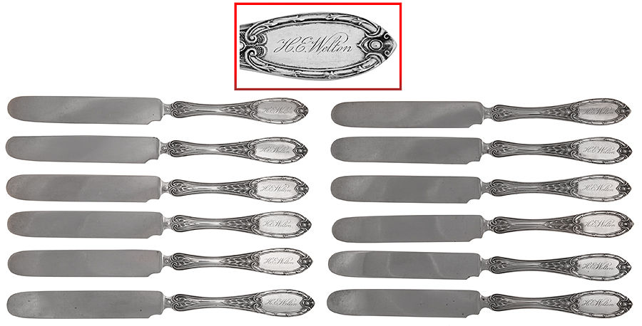 Coin Silver Flatware (Set of 12) Solid Dessert/Tea Knife by Charles C Shaver-1