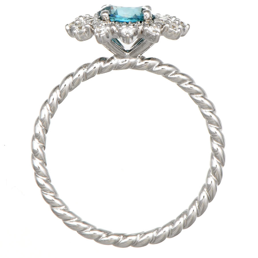 14KW Blue Zircon(1.10) & Diamond(0.28)Halo Ring-4