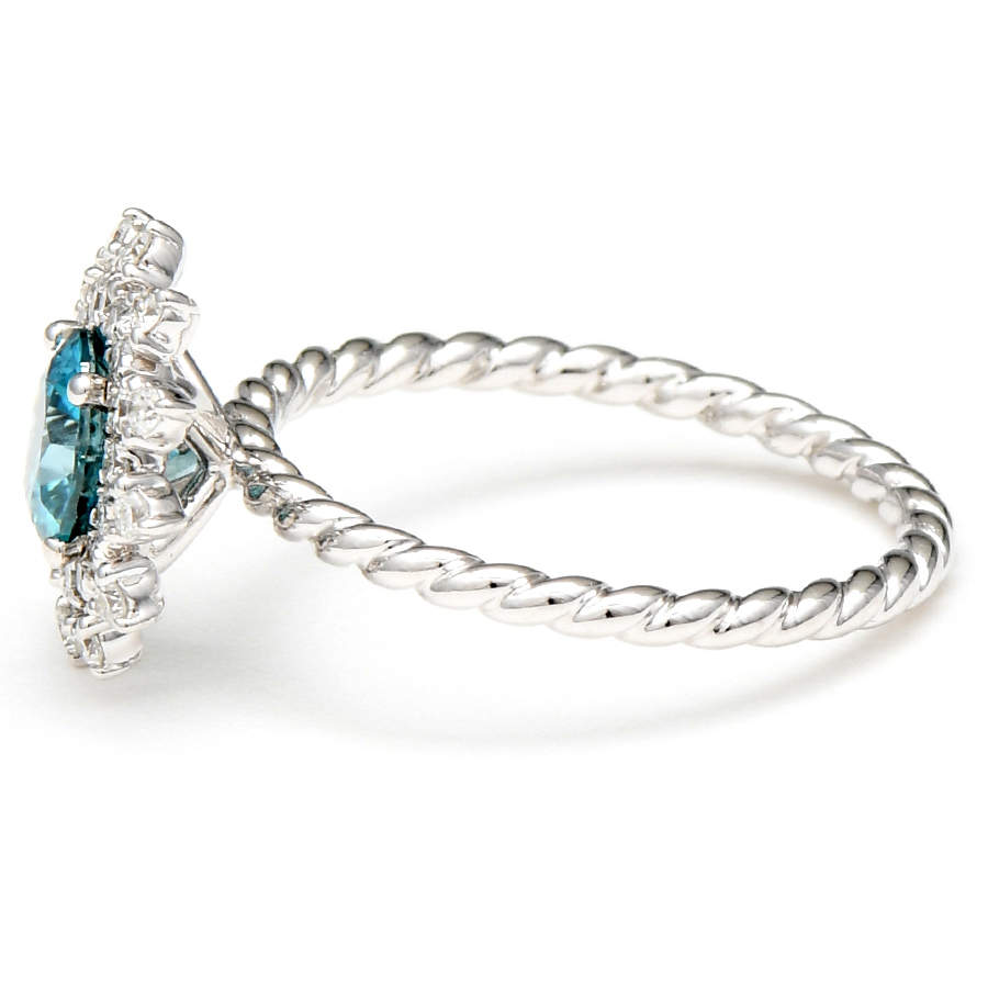 14KW Blue Zircon(1.10) & Diamond(0.28)Halo Ring-3