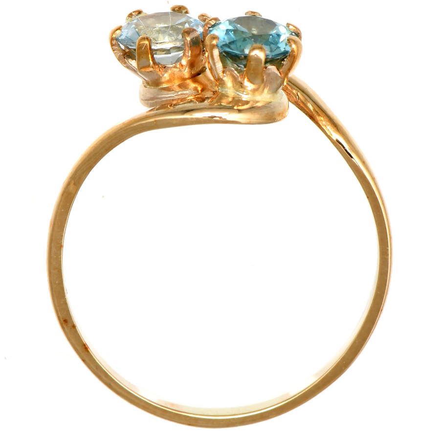 10KY Blue Zircon (0.45) & Blue Topaz (0.43) Bypass Ring-4