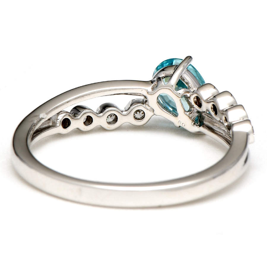 14KW Pear-Cut Blue Zircon (0.91) & Diamond (0.10) Bypass Ring-2