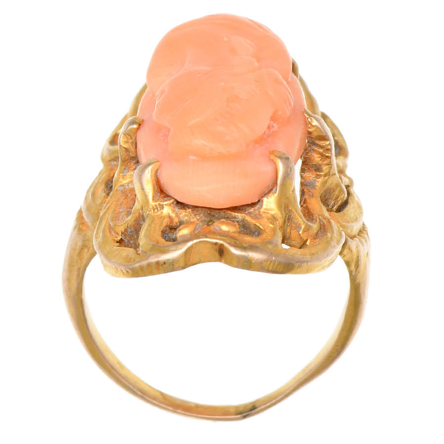14KY Art Nouveau Lady Coral Cameo Ring-4