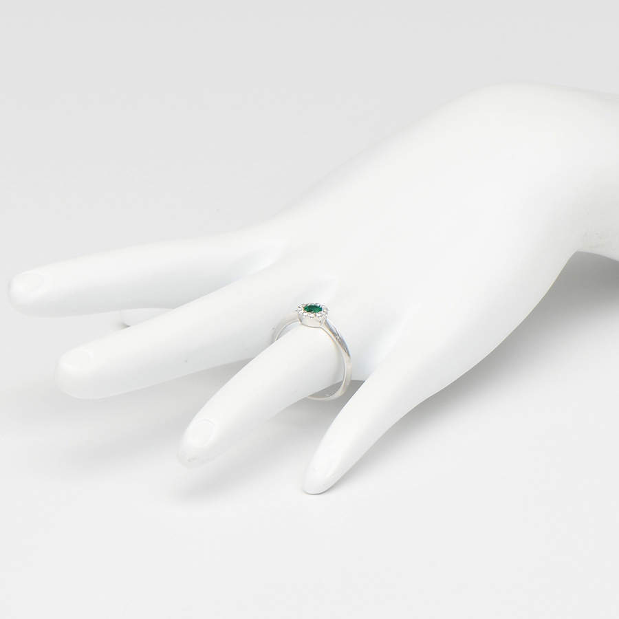 14KW Emerald (0.24) & Diamond (0.08) Petite Halo Ring-6