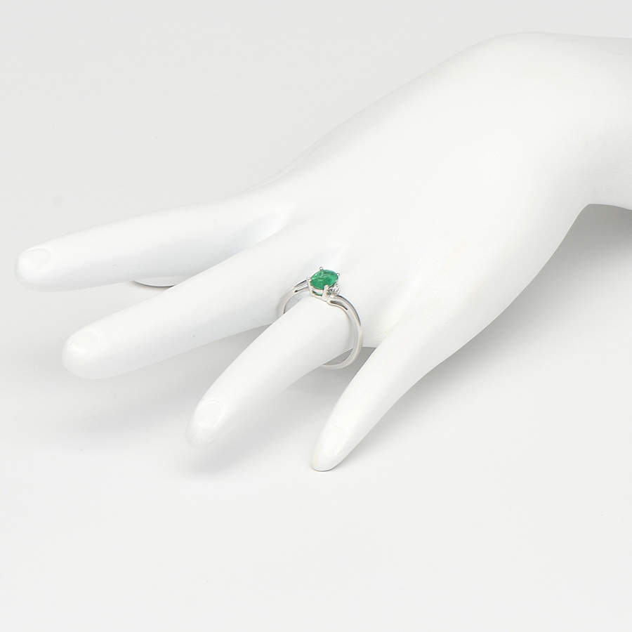 14KW Emerald (0.62) & Diamond Accent Ring-5