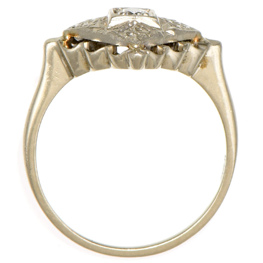 14KW Vintage Inspired Diamond (0.10) Accent Square Ring-4