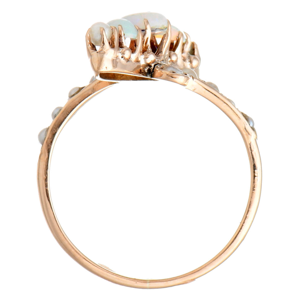 10KR Victorian Diagonal Opal & Seed Pearls Ring-4