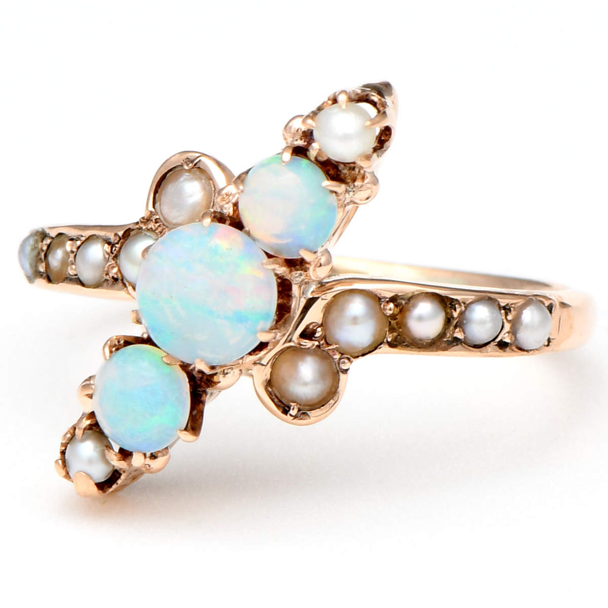 10KR Victorian Diagonal Opal & Seed Pearls Ring-1